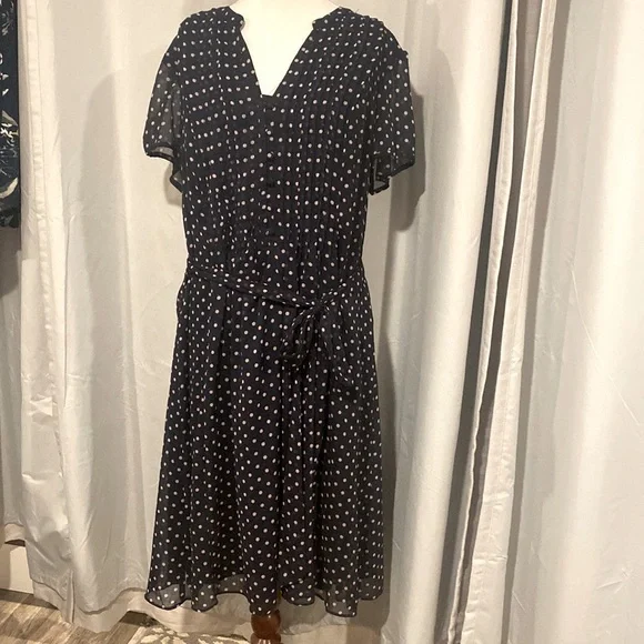 white christmas dresses Navy Dot Chiffon Dress